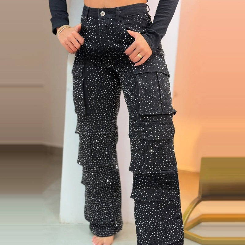 URVITA | ELEGANCKIE BROKATOWE SPODNIE CARGO